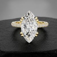 Anillo de compromiso y aniversario de lujo con diamante cultivado en laboratorio con corte marquesa, certificado IGI, E VVS2, oro macizo, halo oculto y doble punta.