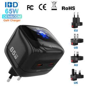 IBD 65W GAN เครื่องชาร์จเร็วแบบคู่ USB C PD อะแดปเตอร์ติดผนังพร้อมหน้าจอสี<span class=keywords><strong>1.3</strong></span> TFT จอแสดงพลังงานภาพสำหรับแล็ปท็อป iPhone CE FCC ROHS - Product Image 1
