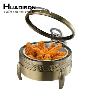 Huadison hotel supplies 304 stainless steel hydraulic copper and brass hammered chafing dishes for catering