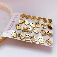 Pendientes de acero de titanio de alta calidad, moda bonita, acero inoxidable, estilo simple, 12 pares, llavero redondo de búho, venta directa de fábrica