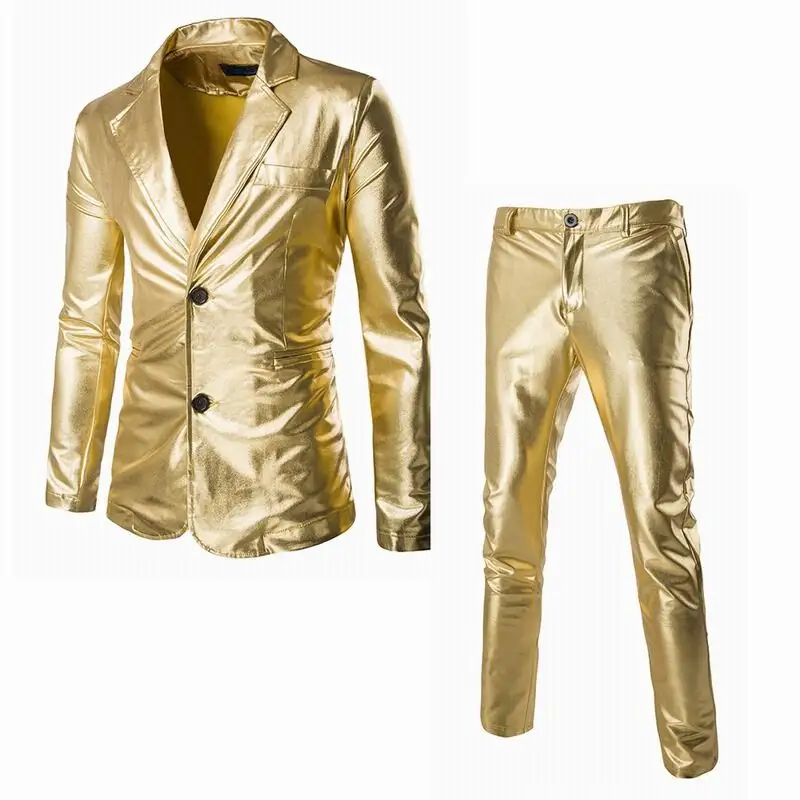 Herren Shiny Gold 2 Stück Anzüge Blazer Hosen Fashion Party für Männer Luxus Smoking Anzug Herren Anzüge Dj Club Stage Singer Kleidung