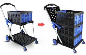 Chariots pliables à deux niveaux multifonctionnels en plastique de chariot à provisions avec les paniers pliables - Product Image 4