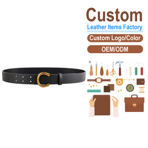 Elegant C-Buckle Leather Belt, Women's All-Match Black Cowhide Waist Belt with Vintage Gold Buckle - Product Image 2