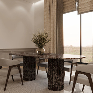 Kumusi Furniture Lorenzo Rosso Levanto Scandinavian Design <strong>Extendable</strong> Oval <strong>Dining</strong> <strong>Table</strong> with Fluted Base - Product Image 2