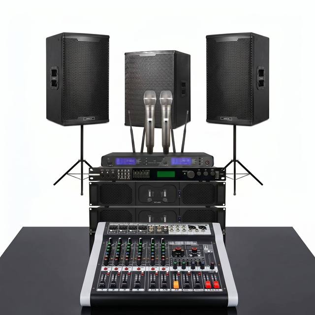 3RD DREAM Home Karaoke Speaker Full Set 12" Wood Sound System Speaker 2.1-Channel Remote Control Wireless Microphone