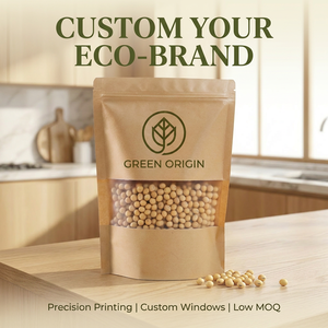<span class=keywords><strong>Pochette</strong></span> en <span class=keywords><strong>papier</strong></span> kraft écologique personnalisée avec fenêtre givrée refermable de qualité alimentaire pour l'emballage de céréales biologiques et de collations - Product Image 2