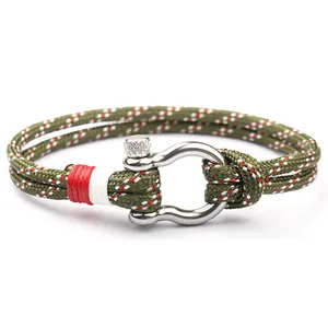Herren Damen Stahl-Schraubketten grünes Seil-Seemann-Armband Armband