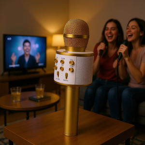 Micrófono de Karaoke 5CORE, Altavoz Portátil Bluetooth Dorado con Micrófono y Grabador para Uso Doméstico - Product Image 2