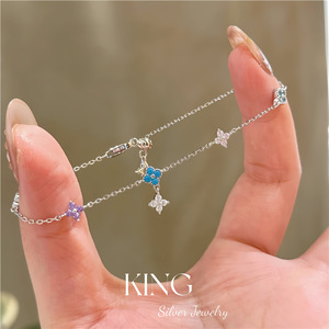 ชุดเครื่องประดับเงินแท้ King Silver Jewelry S925 ลายใบโคลเวอร์สี่แฉก สร้อยคอและกำไลข้อมือ สำหรับผู้หญิง สวมใส่ได้ทุกวัน แฟชั่นเครื่องประดับ - Product Image 2