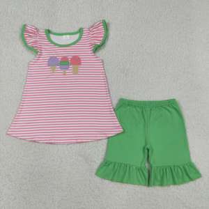 Conjunto de Ropa Infantil de 2 Piezas RTS Boutique Casual con Bordado de Helados, Camiseta y Pantalones Cortos, Venta al Por Mayor - Product Image 4