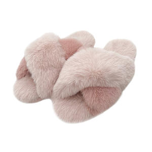 Scivoli in pelliccia a punta aperta in schiuma di memoria sfocata da <span class=keywords><strong>donna</strong></span> Slip on <span class=keywords><strong>scarpe</strong></span> da casa con cinturino incrociato Fuzzy House Slide pantofola - Product Image 2