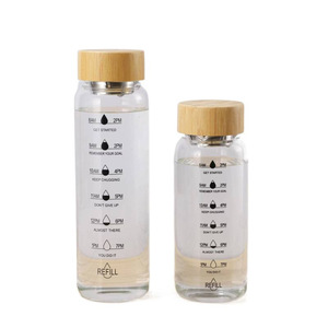 Stylish Glass <b>Water</b> <b>Bottle</b> With Wooden Lid 700ml 1000ml Large Capacity Hydration <b>Tracker</b> For Travel And Daily Use - Product Image 3