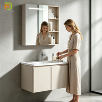 Ensemble de meuble-lavabo mural personnalisé en PVC résistant à l'eau avec miroir et vasque pour salle de bain - Vente en gros