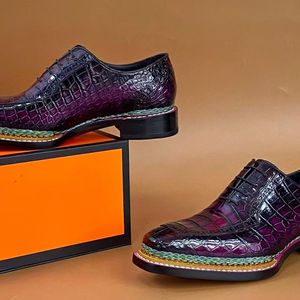 Zapatos Formales de Oficina para Hombre, 100% Piel de Cocodrilo, Versión en Color, con Cordones, Punta Redonda, Transpirables y Antideslizantes, para Todas las Temporadas - Product Image 4
