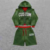 Ensemble de survêtement décontracté pour homme avec logo sérigraphié personnalisé, sweat à capuche zippé et short à ourlet déchiré