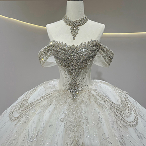 JFH52 Vestidos largos de novia con cuentas de cristal y mangas largas brillantes para novias - Product Image 5