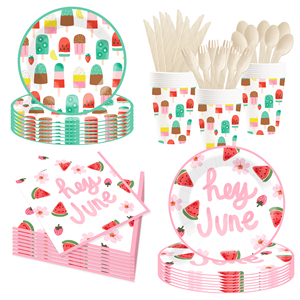 DAMAI Nuevo Juego de Vajilla Desechable con Diseño Personalizado Temático de Verano, Platos, Vasos y Servilletas de Papel para Postres y Cena con Temática de Helado - Product Image 2