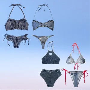 2023 wholesale oem Two Pieces Nude Bikini High Cut Swimwear 2 piece swimsuits bathing suits Tied Bikini Sets