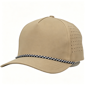 Casquette de golf élégante en polyester imperméable à 5 panneaux avec patch PVC personnalisé et décoration en corde - Product Image 3