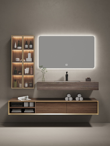 Ensemble de meubles de salle de bain en bois massif moderne OEM, lavabo en céramique, miroir LED mural, table complète, panneau de bureau - Étanche, facile à nettoyer - Product Image 4
