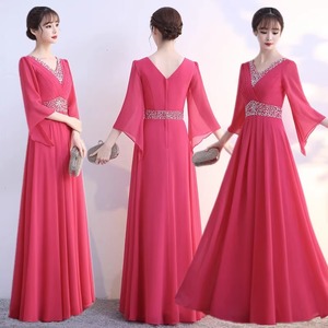 Women's Long V-Neck A-Line Evening Gown Natural Waist Polyester Performance Dress Stage Costume 1 - Product Image 4