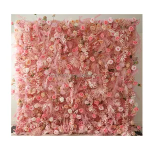 New Product Flowers Wall Events Decoration Wedding Artificial Silk Flower Wall Panel Backdrop Party Hotel Wedding
