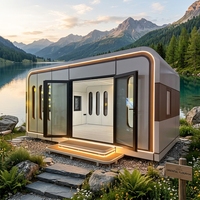 Villa en aluminium insonorisée et imperméable, style capsule Apple, maison préfabriquée de luxe avec fenêtre panoramique en verre et salle de bain complète