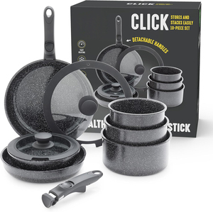 Casseroles de cuisson modernes en métal de haute qualité, antiadhésives, faciles à nettoyer, avec couvercles en verre, poignées amovibles, compatibles lave-vaisselle, four et cuisinière à induction. - Product Image 1