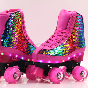 Patins à roulettes <span class=keywords><strong>quad</strong></span> d'extérieur de bonne qualité avec roues en PU lumineuses, roulements ABEC-7 et conception à ressort - Product Image 1