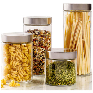 Kitchen Pantry Organizer Air Tight Leak-Proof Vacuum Glass Food Storage <b>Containers</b> Stainless Steel Lid Dishwasher Safe Modern - Product Image 1