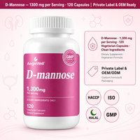 Capsules de D-Mannose Marque Blanche 1300mg par Portion 120 Capsules Végétariennes Complément Alimentaire pour la Santé des Voies Urinaires OEM ODM