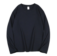 T-shirt à manches longues pour homme de haute qualité 100% coton Broderie personnalisée Tissu épais Coupe ample Noir uni Écologique