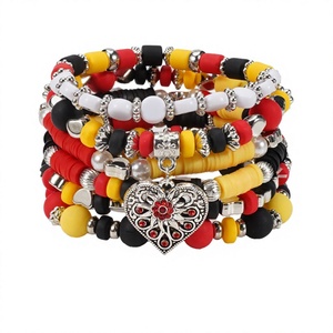 Beaded <b>Bracelets</b> Set Heart Charm <b>Red</b> Yellow Black Bohemia Style Unisex Jewelry Gift - Product Image 3