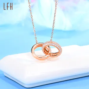 Moda doppio anello clavicola gioielli in oro saudita pawnable au750 oro 18 carati catena reale collana di diamanti con zirconi cubici in oro rosa 18 carati