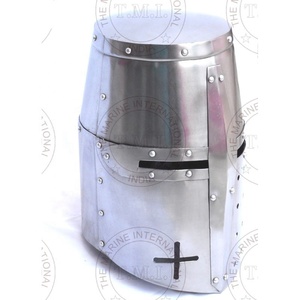 Casco cruzado de imitación antiguo de estilo medieval, armadura de acero de calibre 18, armadura de caballero coleccionable polaca plateada en metal de hierro - Product Image 3