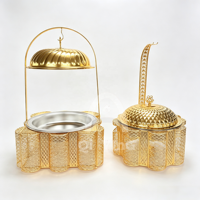 Plat à chafing dish suspendu de luxe 8L, doré à la française, avec dôme à facettes et base festonnée, pour buffet et maintien au chaud des aliments, idéal pour les mariages au Moyen-Orient