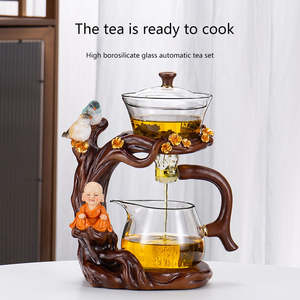 Juego de Tetera de Vidrio Magnético Semiautomático Resistente al Calor, Estilo Kung Fu, con Marco de Madera - Product Image 2