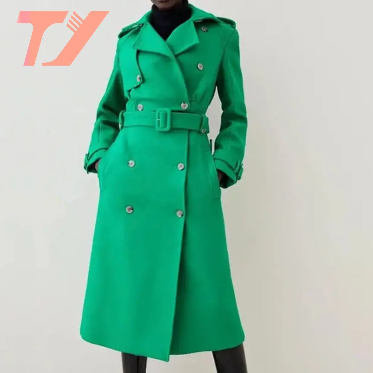 TUOYI Custom Autumn Streetwear Damenmode Langer Woll-Trenchcoat Damen Casual Blank Woll mantel