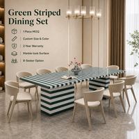 Ensemble de table à manger de luxe moderne en marbre vert rayé pour 8 personnes avec chaises, meubles de salle à manger rectangulaires pour hôtel, restaurant