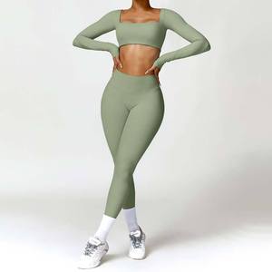 Ensemble de <span class=keywords><strong>sport</strong></span> pour <span class=keywords><strong>femme</strong></span> <span class=keywords><strong>respirant</strong></span> et sans couture, vente chaude 2025, ensemble de <span class=keywords><strong>sport</strong></span> de gym à séchage rapide, survêtement, course à pied, entraînement, chemise de <span class=keywords><strong>sport</strong></span> à manches longues - Product Image 3