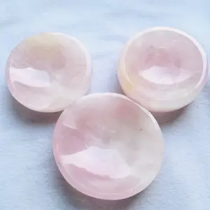 cristal bol petit Suppliers-En gros Petite Taille Rose Rose Quartz Cristal Cendrier Bols Pour La Décoration