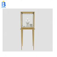 Vitrine de présentation élégante pour bijoux, en acier inoxydable doré personnalisé, avec éclairage LED, étanche, durable, portable, facile à nettoyer