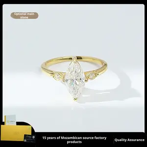 خاتم مويسانيت مطلي بالذهب من الفضة عيار 925 بحجر أبيض بيضاوي الشكل 6*12 قيراط، الأكثر مبيعًا في أوروبا وأمريكا - Product Image 3