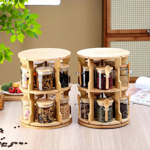 ชั้นวางกระป๋องหมุนได้สำหรับเก็บของในครัว เช่น กาแฟ นม ชา ชั้นวางจัดระเบียบกระป๋องเครื่องปรุง ชั้นวางเก็บของ ชุดขวดแก้ว - Product Image 2