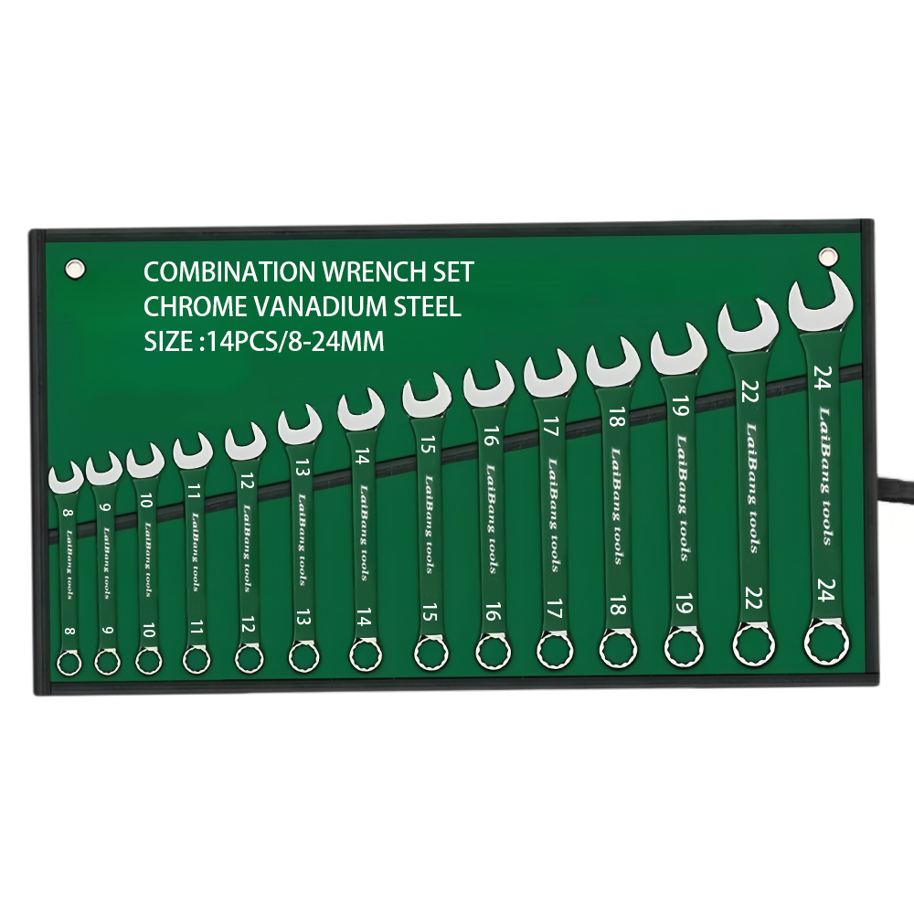 14-Piece Auto Repair Dual-Use Plum Blossom Open End Wrench Set Hand-Powered Double-Headed Tool with Canvas Bag