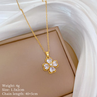 Ensemble de Bijoux Acier Inoxydable Trèfle à Quatre Feuilles Porte-Bonheur Collier et Boucles d'Oreilles Puces pour Femmes Filles Cadeau Saint-Valentin Fête