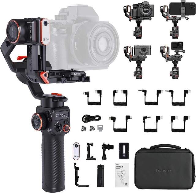 MT2 Kit for Mirrorless Cameras Mobile Phones 3- Gimbal Stabilizer AI Tracking 2000mAh Battery-1.2kg Load