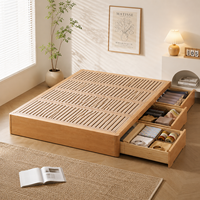 Cama de Pared Estilo Rústico Tatami, Plegable, con Base de Tela y Cajones para Almacenamiento en Dormitorios Pequeños