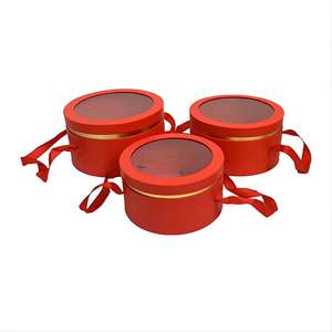 Düz Renk Şeffaf PVC Yuvarlak Pencereli 3 Parçalı Set Kabartmalı Baskılı Çiçek Kutusu Kağıt Tüp Hediye Paketleme Kutusu - Product Image 6