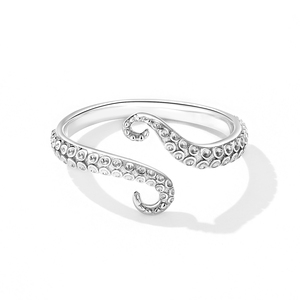 Anillo de circonita cúbica plateado con forma de tentáculo de pulpo, engaste micro pavé, estilo bohemio unisex, joyería de uso diario, regalo - Product Image 4